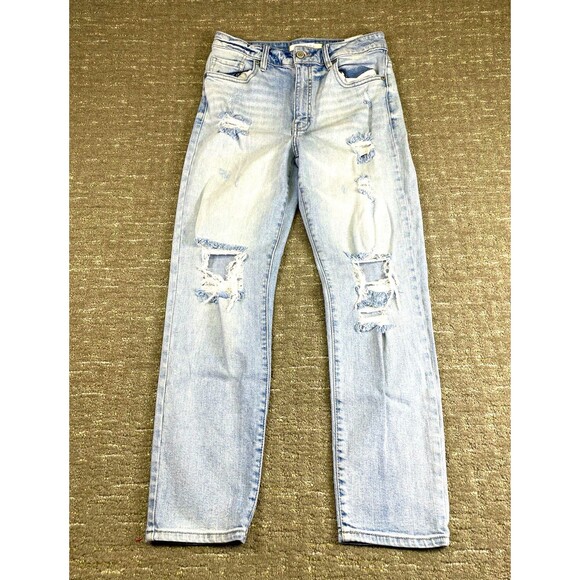 eunina Denim - Eunina Tori women’s size 5 high rise mom Jean, crop light wash distressed jeans